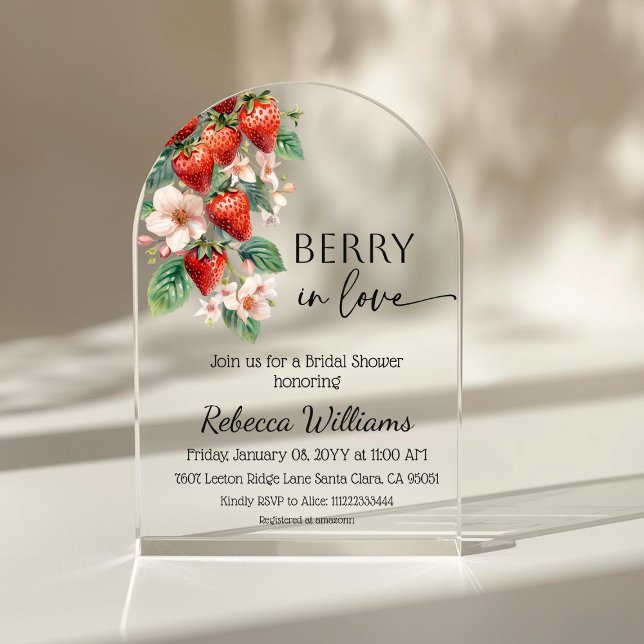 Sweet Berry in Love Strawberry Bridal Shower Acrylic Invitations (Creator Uploaded)