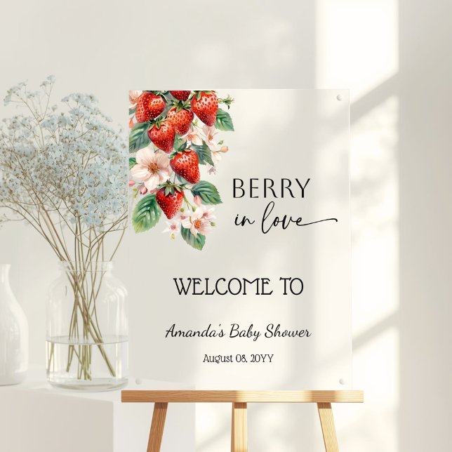 Sweet Berry in Love Strawberry Bridal Shower Acrylic Sign (Creator Uploaded)