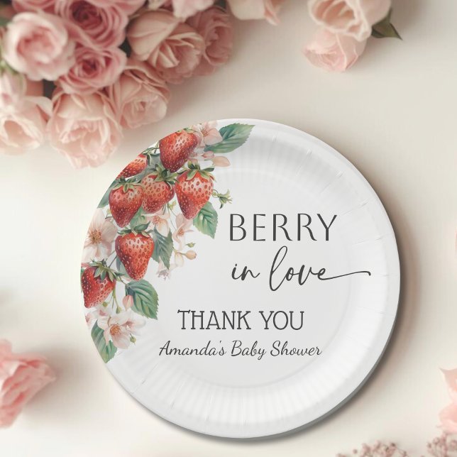 Sweet Berry in Love Strawberry Bridal Shower Paper Plates (Creator Uploaded)
