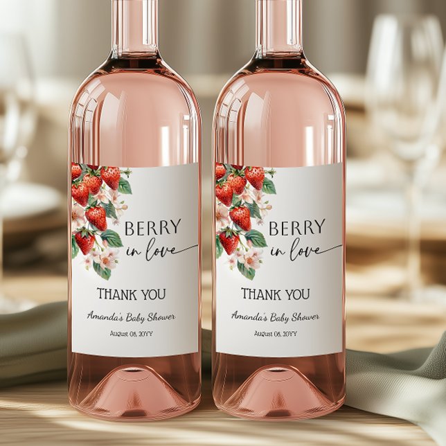 Sweet Berry in Love Strawberry Bridal Shower Wine Label (Creator Uploaded)