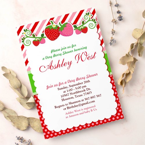 Sweet Berry Strawberry Baby Shower Invitation