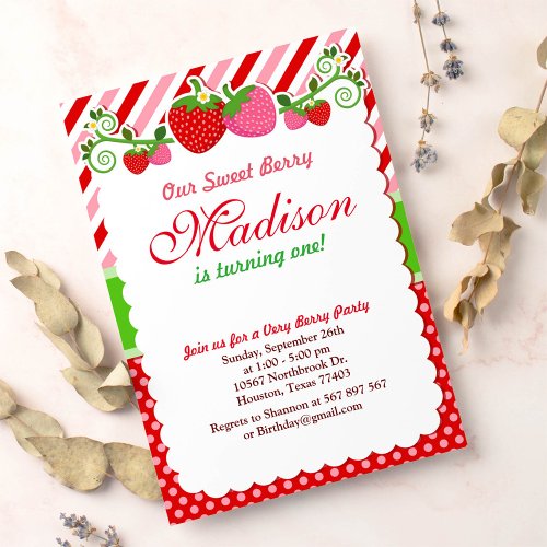 Sweet Berry Strawberry Birthday Party Invitation