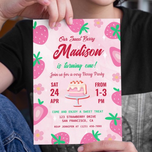 Sweet Berry Strawberry Birthday Party Invitation