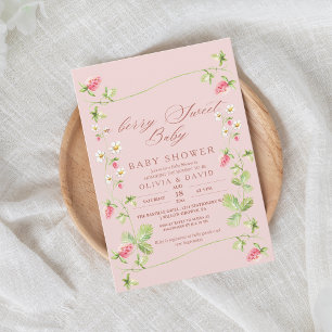 Sweet Berry Strawberry Elegant Baby Shower  Invitation