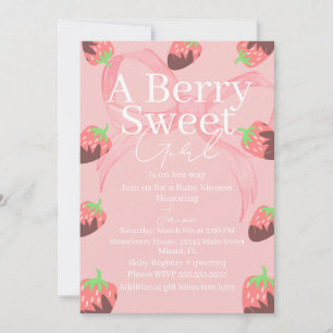 Sweet Berry Strawberry Girl Baby Shower Bow Thank You Card