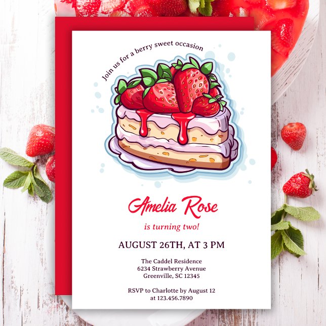 Sweet Berry Strawberry Shortcake Kids Birthday Invitation (Creator Uploaded)