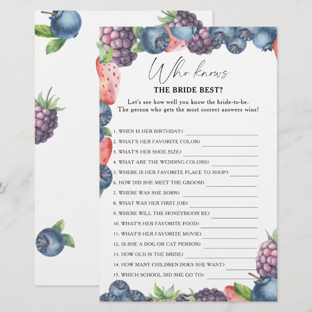 Sweet berry - Who knows the bride best game (Front/Back)