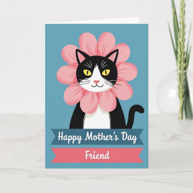 Sweet Bicolored Cat Day Card (Front)
