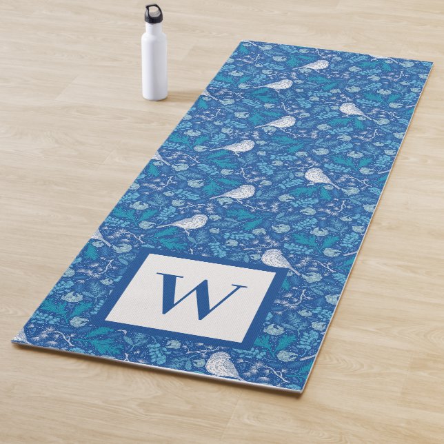 Sweet Bird Blue Botanical Pattern Monogram   Yoga Mat (In Situ)