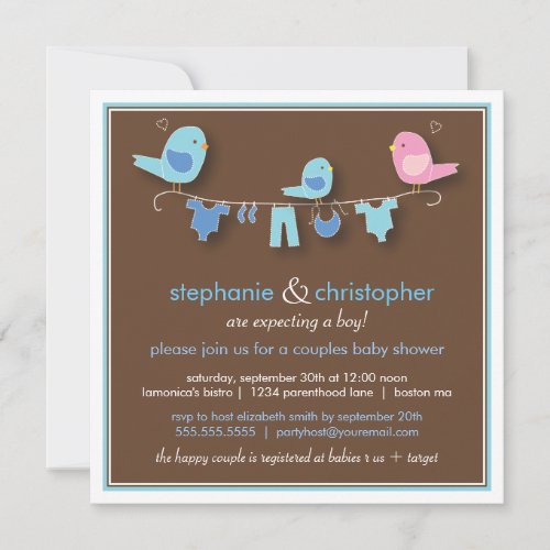Sweet Bird Boy Couple Baby Shower Invitation
