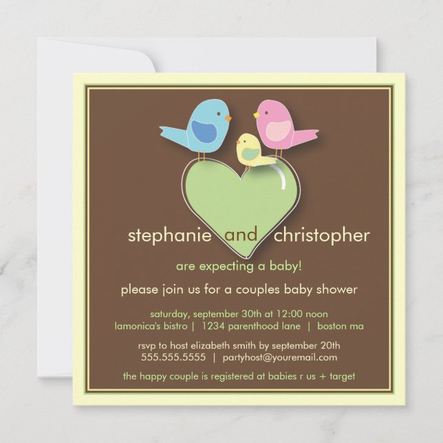 Sweet Bird Family Couples Baby Shower Invitation (Front)