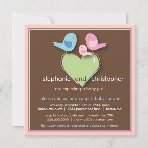 Sweet Bird Family Couples Baby Shower Invitation