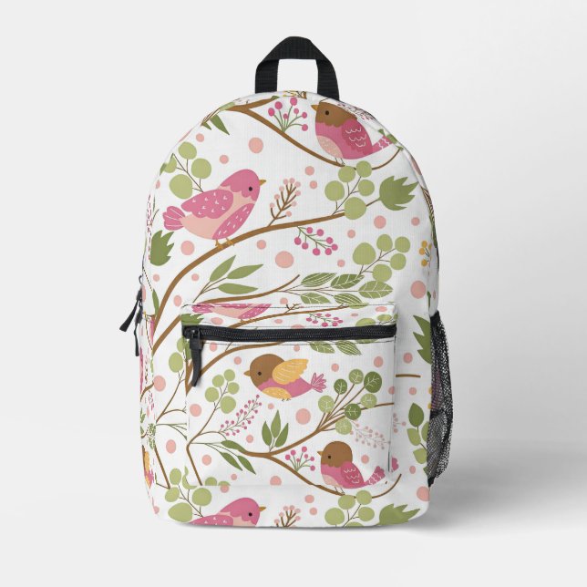 Sweet Bird on a Branch Illustration Printed Backpack (Front)