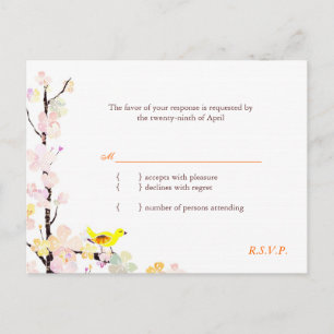 Sweet Bird on Cherry Blossom Wedding RSVP Invitation Postcard