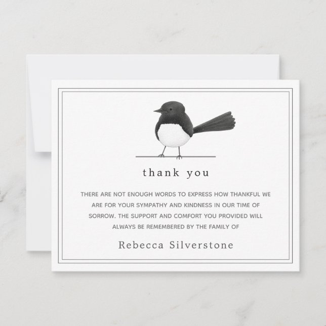 Sweet Bird - Simple Elegant Funeral Thank You Note Card (Front)