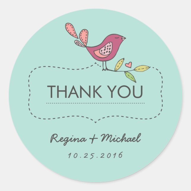 Sweet Bird Tree Wedding Favor Thank You Sticker (Front)