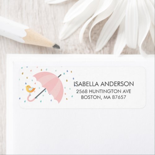 Sweet Bird Umbrella Baby Shower Address Label