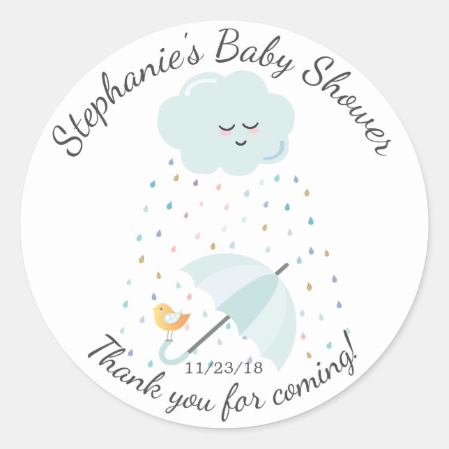 Sweet Bird Umbrella Baby Shower Favor Sticker (Front)