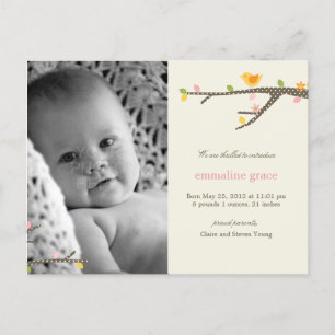 Sweet Birdie Baby Birth Announcement Postcard