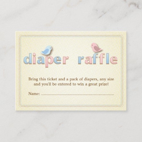 Sweet Birdie Pink Blue Diaper Raffle Ticket Insert