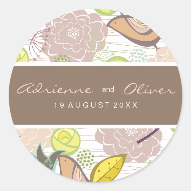 Sweet Birds Floral Wedding Favor Label Sticker (Front)