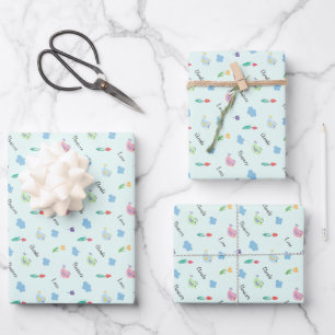 Sweet Birds, Flowers & Clouds Typography Pattern Wrapping Paper Sheets