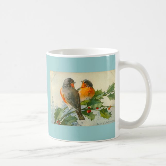 Sweet Birds Vintage Postcard Print Mug Coffee Cup (Right)