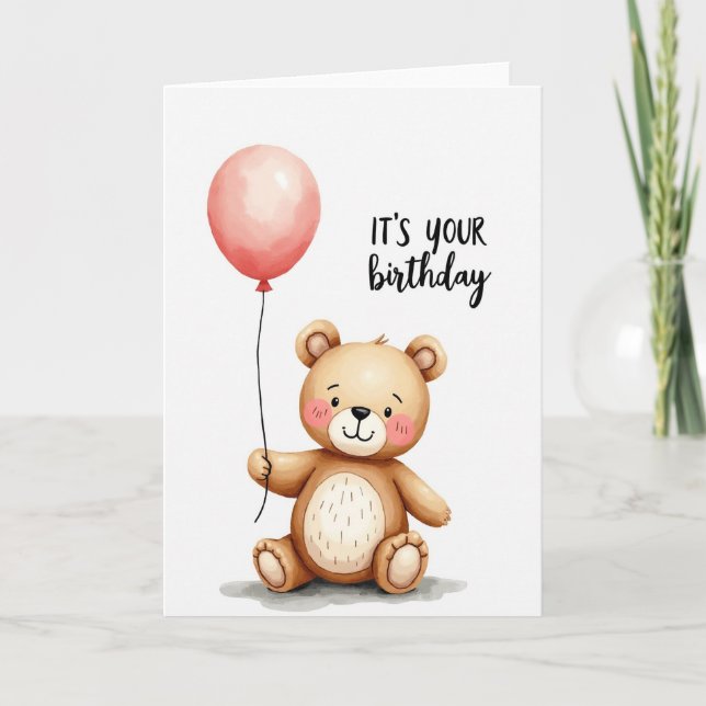 Sweet Birthday Bear Balloon Card (Front)