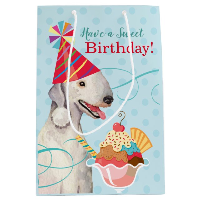 Sweet Birthday Bedlington Terrier Medium Gift Bag (Front)