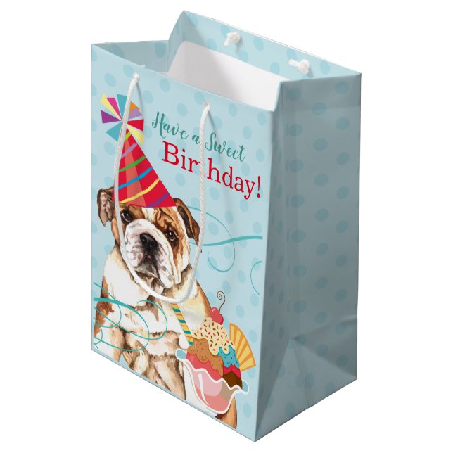 Sweet Birthday Bulldog Medium Gift Bag (Front Angled)