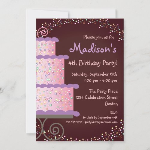 Sweet Birthday Cake Birthday Party Invitation
