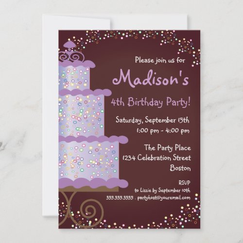 Sweet Birthday Cake Birthday Party Invitation