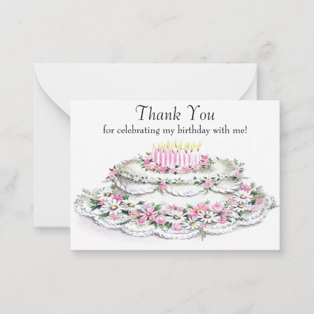 Sweet Birthday Cake Thank You Note Card (Front)