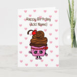 Sweet Birthday Card for Her | Birthday Cupcake<br><div class="desc">Have a very Sweet Birthday is the message on the inside. The front of the card has a  hand drawn pink birthday pink Cupcake with hearts.</div>
