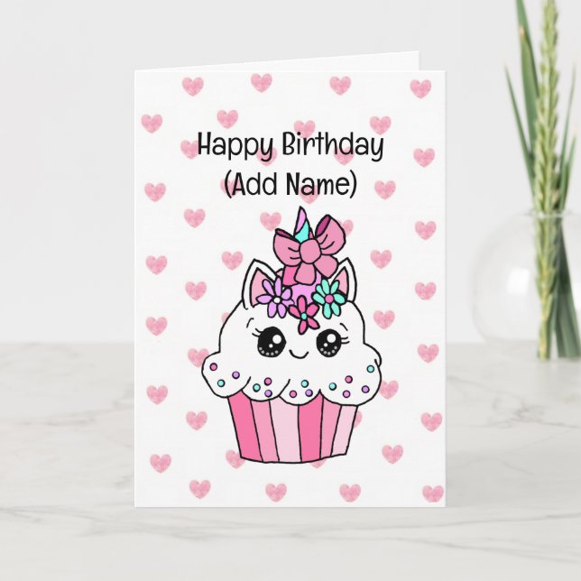 Sweet Birthday Card for Her | Unicorn Cupcake  (Front)