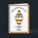 Sweet Birthday Card Ice Cream Sundae<br><div class="desc">Have a very Sweet Birthday is the message on the inside. The card is full of Kawaii style cartoon ice cream cones. Front has a caramel ice cream sundae.</div>