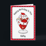 Sweet Birthday Card Ice Cream Sundae<br><div class="desc">Have a very Sweet Birthday is the message on the inside. The card is full of Kawaii style cartoon ice cream cones. Front has a strawberry ice cream sundae.</div>