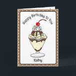 Sweet Birthday Card Ice Cream Sundae<br><div class="desc">Have a very Sweet Birthday is the message on the inside. The card is full of Kawaii style cartoon ice cream cones. Front has a chocolate ice cream sundae.</div>