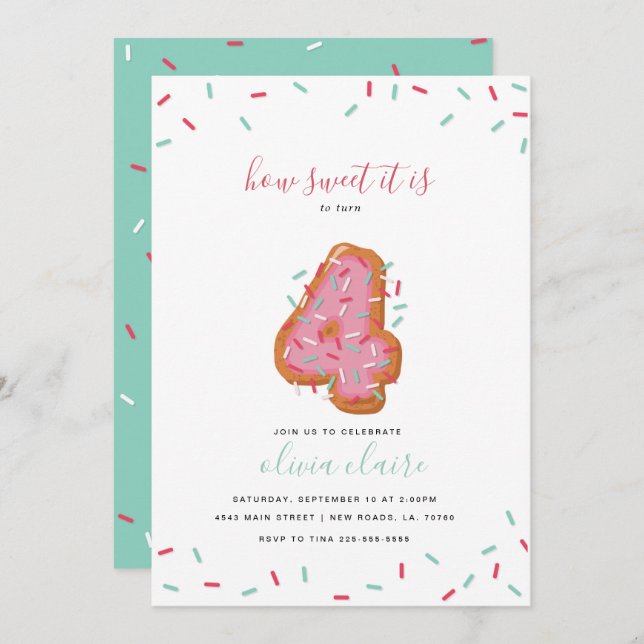 Sweet Birthday Celebration | Four Invitation (Front/Back)