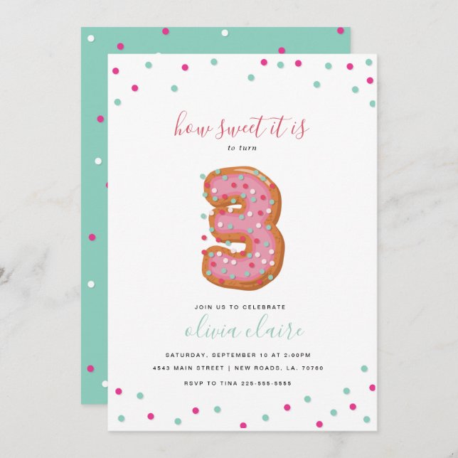 Sweet Birthday Celebration | Three Invitation (Front/Back)