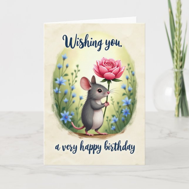 Sweet Birthday Creature Rose Card (Front)