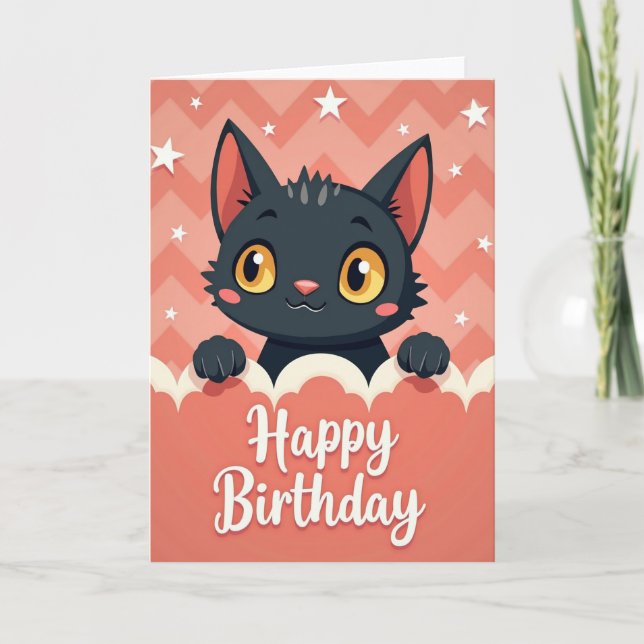 Sweet Birthday Curious Feline Card (Front)