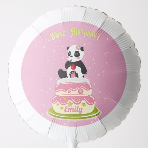 Sweet birthday  Cute panda with cake and cherry  Balloon