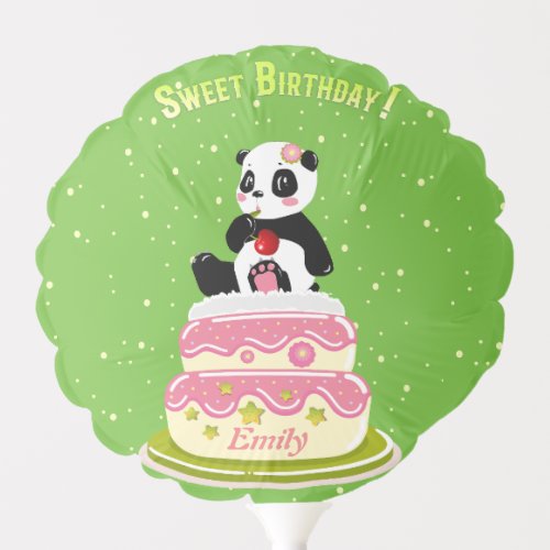 Sweet birthday  Cute panda with cake and cherry  Balloon