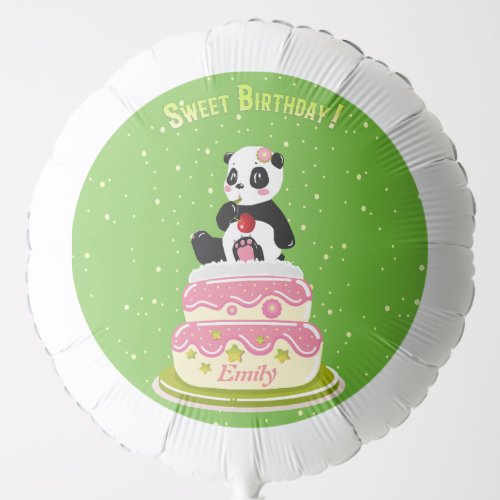 Sweet birthday  Cute panda with cake and cherry  Balloon