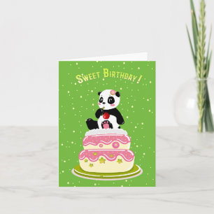 Sweet birthday / Cute panda with cake and cherry Card