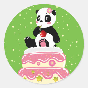 Sweet birthday / Cute panda with cake and cherry Classic Round Sticker