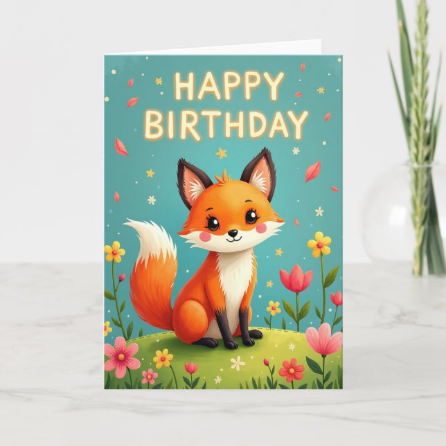 Sweet Birthday Fox Card (Front)