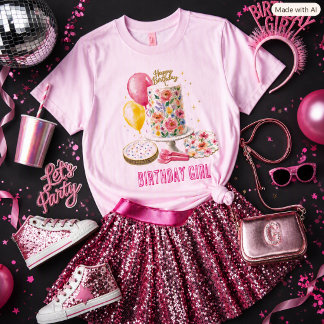 Sweet Birthday Girl Floral Cake Party T-Shirt