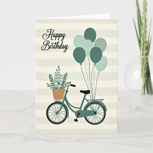 Sweet Birthday Green Bicycle Card (Front)